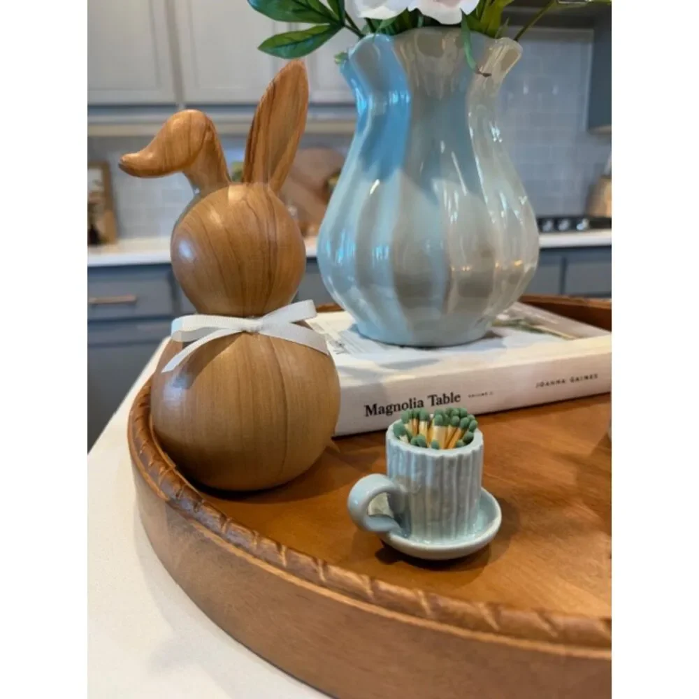10” Decorative Ceramic Bunny Rabbit| Neutral Pottery Barn Style Spring Decor - Picture 8 of 10